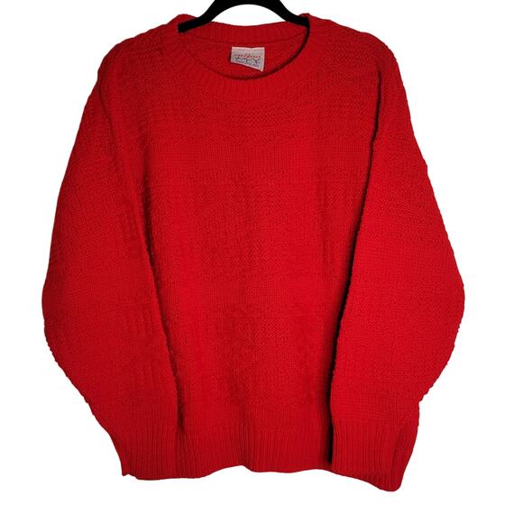J.J. Cartwheels Vintage 80s Red Knit Crewneck Sweater Unisex Boxy Oversized - Picture 1 of 7
